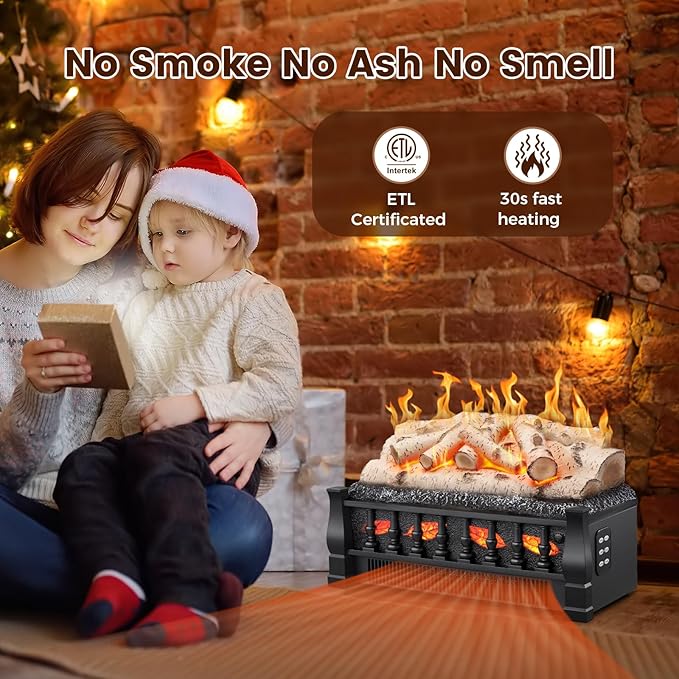 Electric Fireplace Insert Log Heater 21 Inches, 5 Flame Brightness, 750w/1500w - Image 3