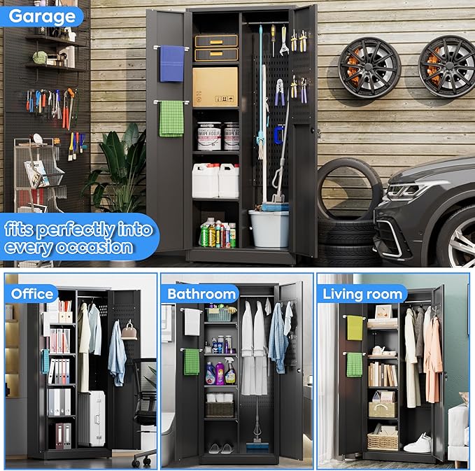 SUXXAN Broom Closet Storage Cabinet 71.4"x 33.9"x16.9", Metal Cleaning Cabinets - Image 7
