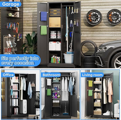 SUXXAN Broom Closet Storage Cabinet 71.4"x 33.9"x16.9", Metal Cleaning Cabinets - Image 7