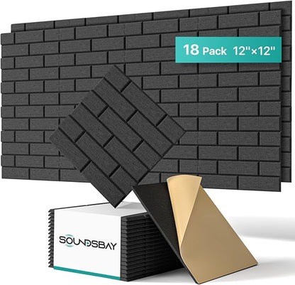 Soundproof Wall Panels Self-adhesive, Acoustic Panels 18 Pack Brick Wall Panels by Soundsbay