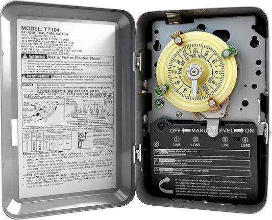 T104 Mechanical Timer Switch, 208–277 VAC 40 Amp, Pool Pump Switch, 24 Hour 12 by Bxmgr