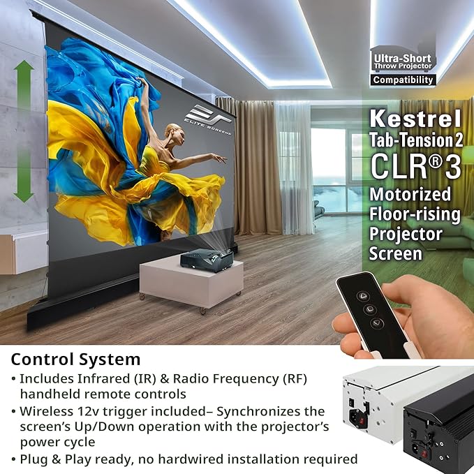 Elite Screens Kestrel Tab-Tension 2 CLR3, Ultra-Short Throw Ceiling Ambient - Image 5