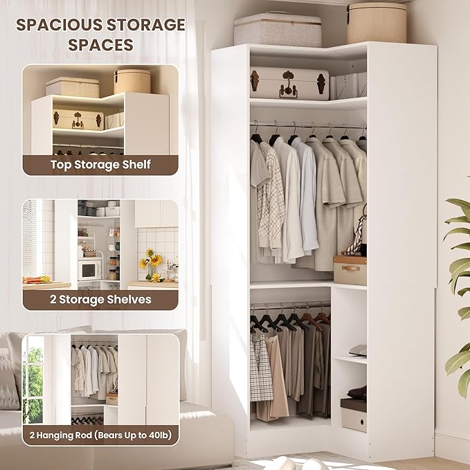 HOMPUS Corner Closet System, 80” L-Shaped Corner Wardrobe - Image 4