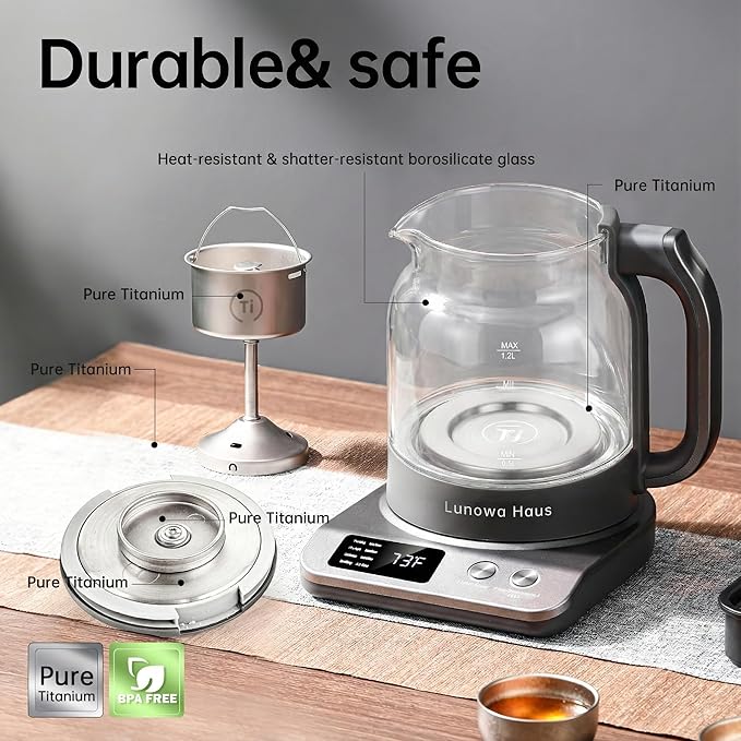 Rufus Titanium & Glass Electric Tea Kettle Tea Maker - Image 2