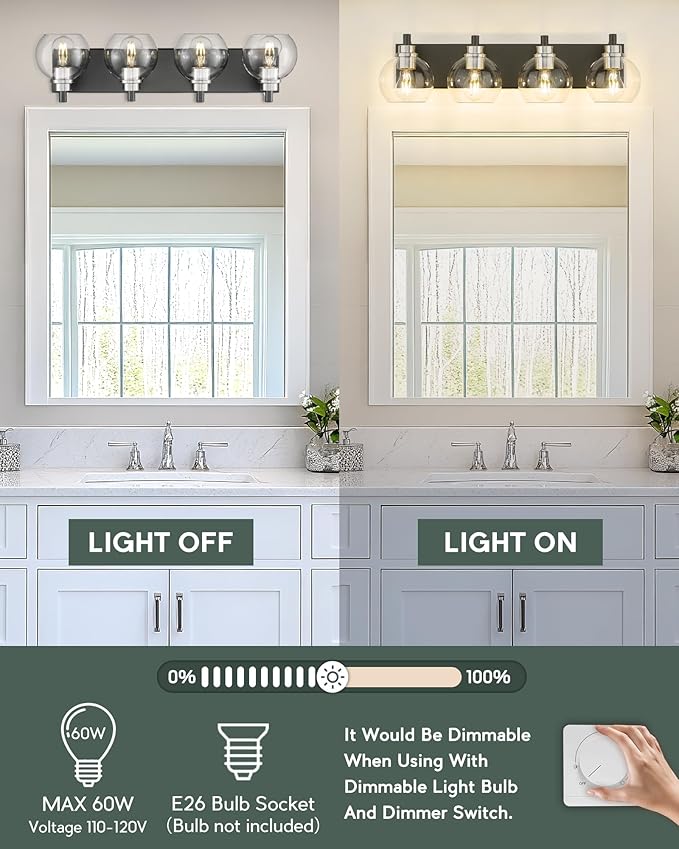 METWET Bathroom Light Fixtures, 4-Light Black and Brushed Nickel Bathroom - Image 5