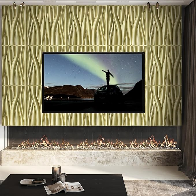 STICKGOO 3D Wall Panels for Interior Wall Decor, Champaign Gold Wave Design - Image 2