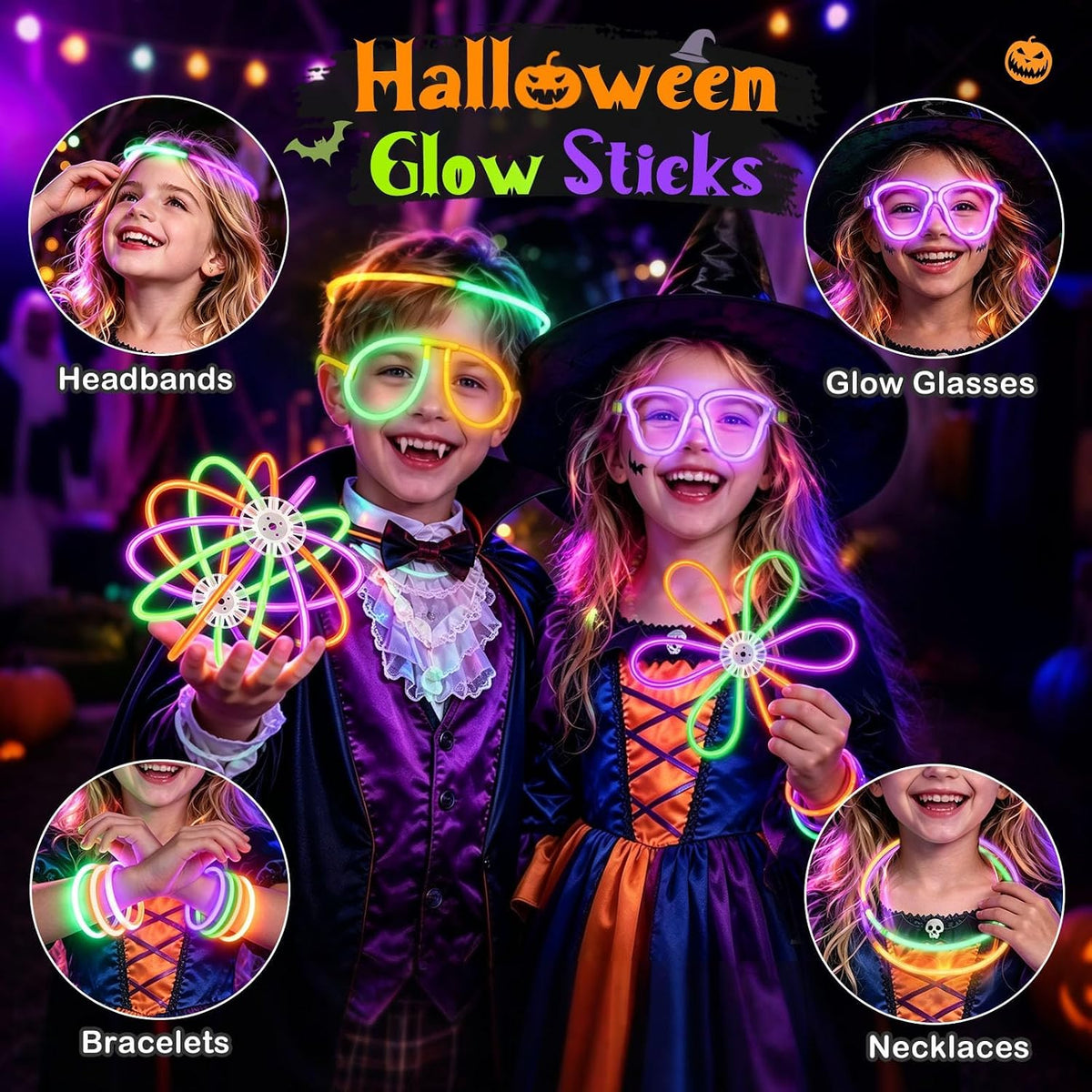 BUDI 467Pcs Halloween Glow Sticks Party Favors, Glow in the Dark Party Pack