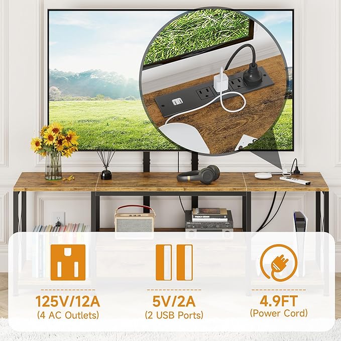 GYIIYUO LED TV Stand with Mount and Power Outlet & Fabric Drawers - Image 4