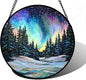 DASTOLL Stained Glass Window Hanging, Aurora Landscape Sun Catchers Glass Panel by DASTOLL