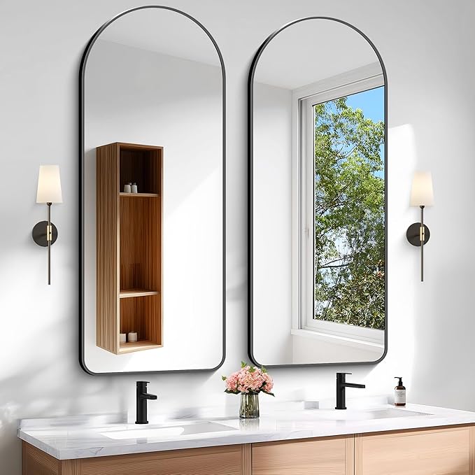 Arched Bathroom Mirror, Wall Mounted Mirror, Vanity Wall Mirror w/Metal Frame - Image 7
