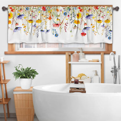 3 Piece Spring Kitchen Curtains and Valances Set for Window | Summer Floral Cafe Curtain 36 Inch Length Black & White Buffalo Plaid Kitchen Decor