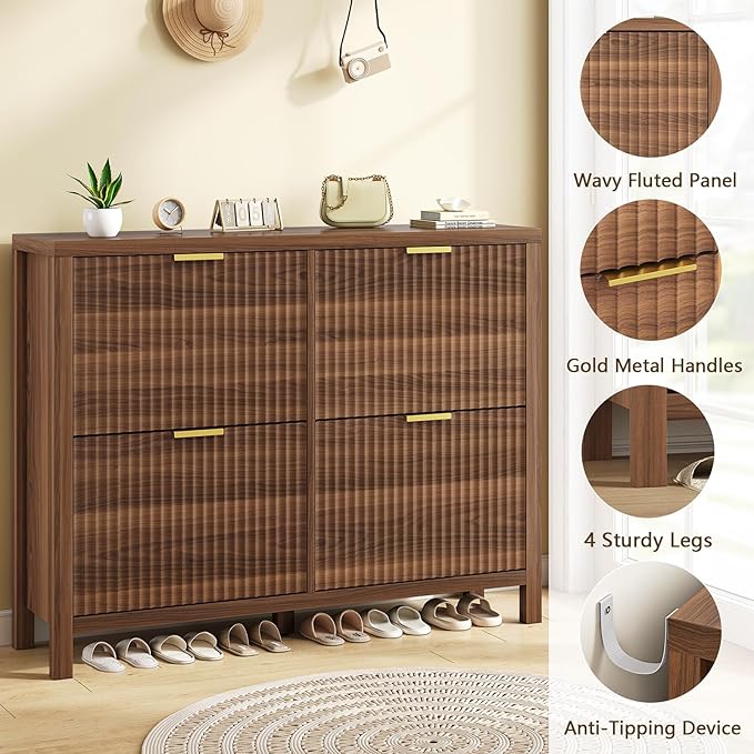 Shoe Cabinet Storage for Entryway, Fluted Shoe Cabinet - Image 6