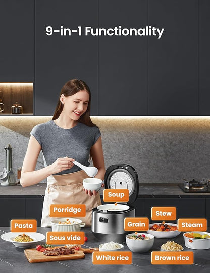 COMFEE' Compact Rice Cooker 8 Cups Cooked/4 Cups Uncooked, 9-in-1 Multi Cooker - Image 2