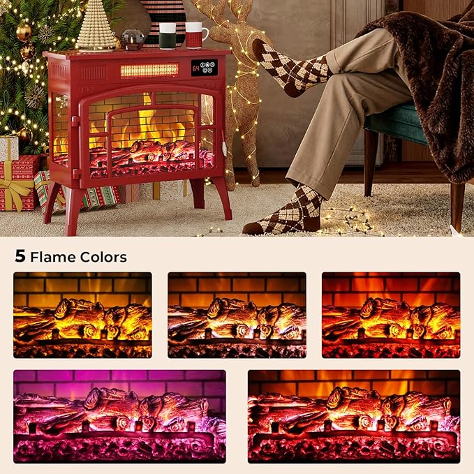 BREEZEHEAT Electric Fireplace Stove-Freestanding Fireplace Heater w/ 3D Flame - Image 6