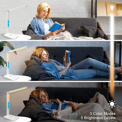 snsok Desk Lamp with Wireless Charger, USB Charging Port, Dimmable Office Desk - Image 3
