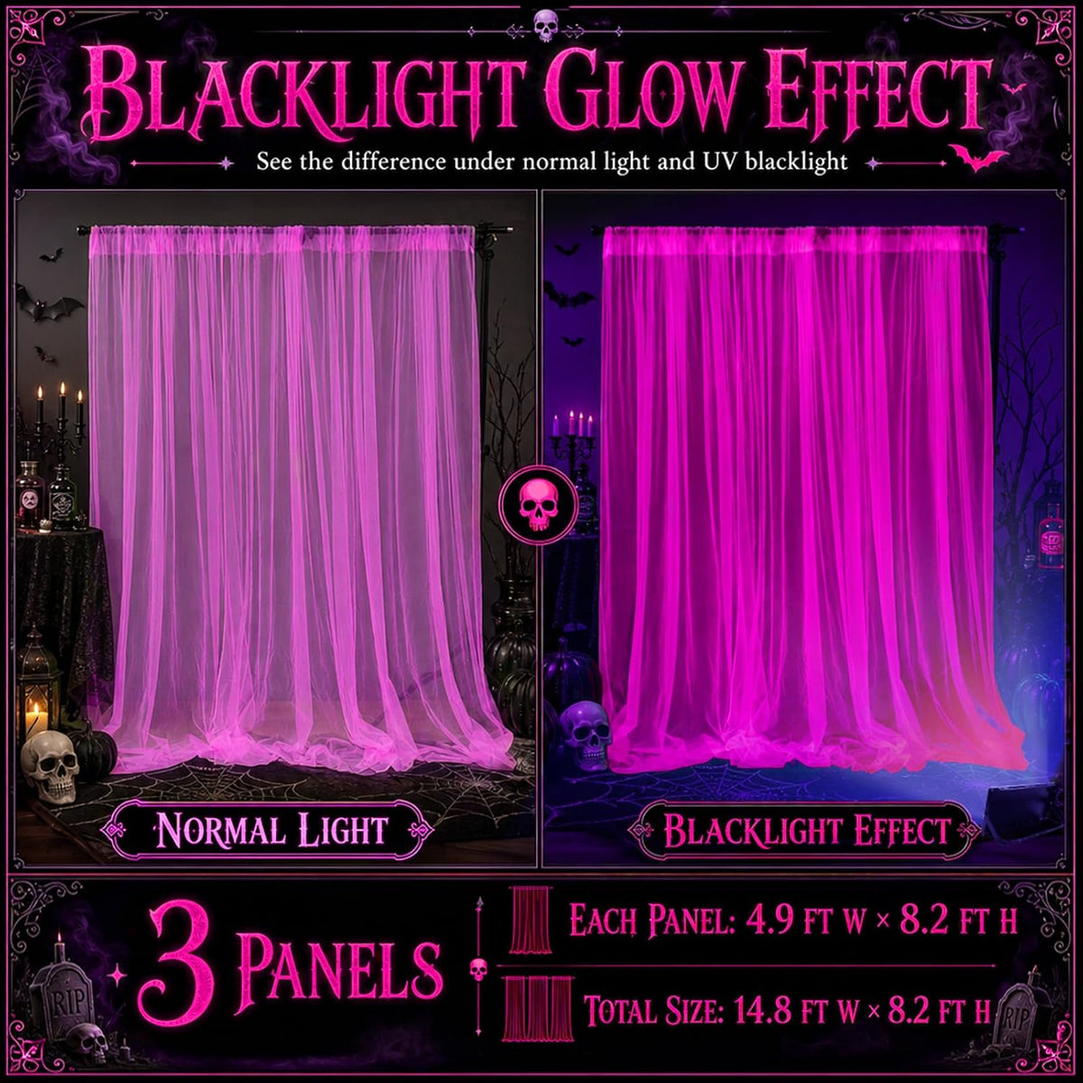 Mega-L Halloween Decorations, 3 Pack Halloween Tulle Backdrop Curtains