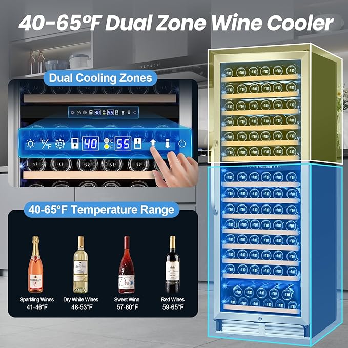180 Bottles Wine Fridge 24 Inch Dual Zone Wine Cooler Refrigerator Freestanding - Image 7