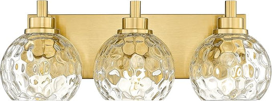 METWET Bathroom Light Fixtures Over Mirror, 3-Light Brushed Gold Vanity Light by Metwet