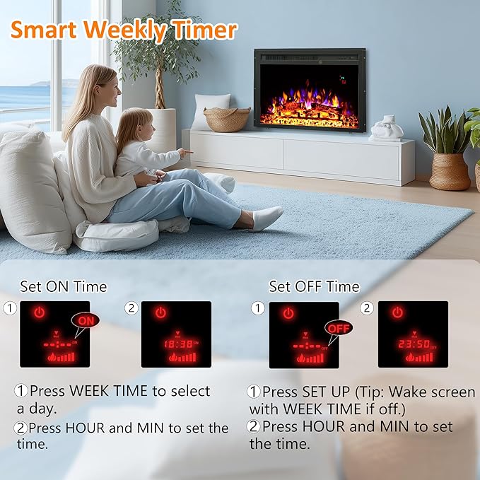 23.6 Inch Electric Fireplace Insert, Recessed Electric Fireplace Heater - Image 4