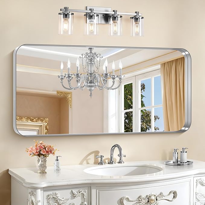 CIRCUMI Silver Bathroom Mirror, Rounded Corner, Tempered Glass, Large Mirror by CIRCUMIMirror