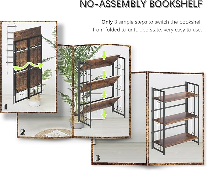 4NM No Assembly 3 Tiers Folding Bookshelf - Image 7