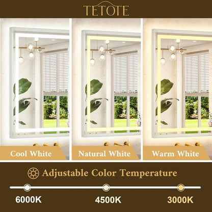 42 x 36 Led Mirror Brushed Nickel Metal Frame Frontlit & Backlit Vanity Mirror Anti-Fog Stepless Dimmable 3 Colors White/Warm/Natural Wall Mirror with Lights Wall-Mounted