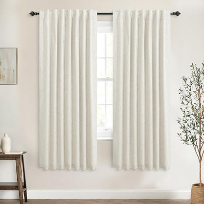 KOUFALL 72 Inch Long Black Out Curtains, Linen Textured Back Tab Room Darkening by KOUFALL
