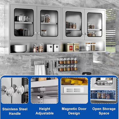 59" Kitchen Wall Cabinet Stainless Steel Wall Mounted Cabinet - Image 5