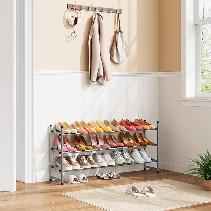 Tajsoon Expandable Shoe Rack for Closet 3 Tier, 28“-41“Adjustable & Stackable - Image 2