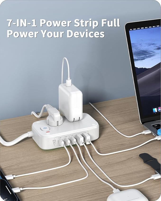KWRNVO 7-in-1 Power Strip, 85W PD USB C Power Strip - Image 2