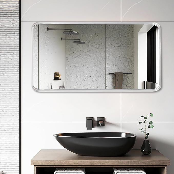 Siver Mirror for Bathroom Framed, Wall-Mounted Mirrors, Bathroom Mirrors Pair - Image 5