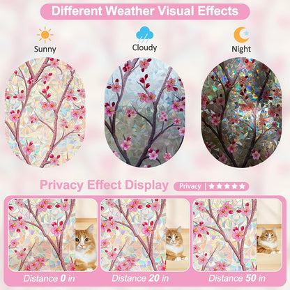 Countewol Stained Glass Privacy Window Film Static Cling Window Film Anti-Glare UV Protection Removable Decorative Window Clings for Home（Rainbow Sakura 78.7" L*17.5" W