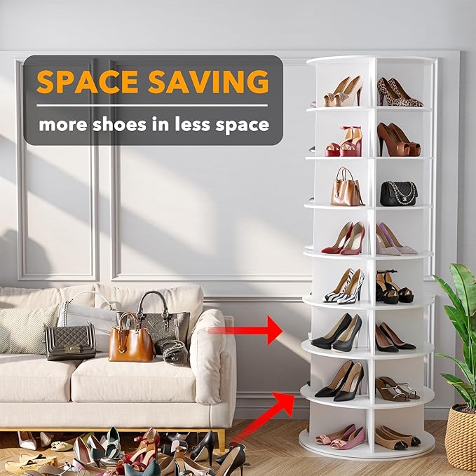 SpaceAid 8 Tier Rotating Shoe Rack Tower, Spinning Shoe Display Lazy Susan - Image 3