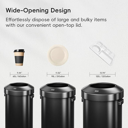 EKO Urban 24 Gallon Round Black Stainless Steel Open Top Waste Bin, Tall - Image 6