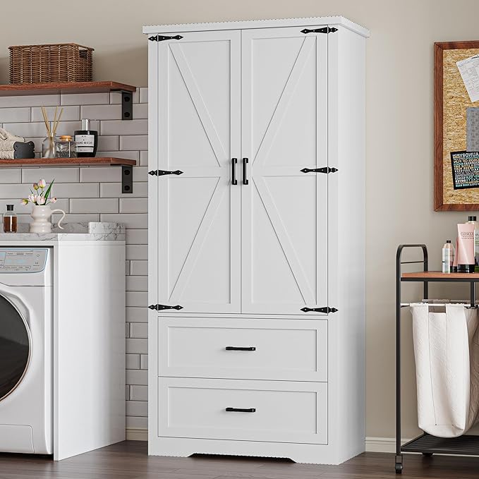 Pantry Organizers and Storage Cabinet, 71” Barn Door White Kitchen Cabinet - Image 7