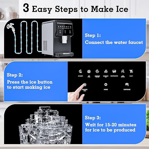 Nugget Ice Maker 66Lbs/24H Chewable Pellet Ice Machine, Built-in 6lbs Ice - Image 7