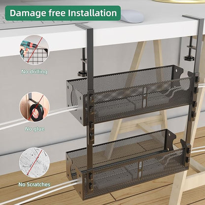 Multi-Model Under Desk Cable Management Tray 2 Packs Metal Under Desk Wire - Image 5