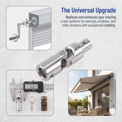 Universal Joint Coupler for Awning Window Opener and Hand Crank, Aluminium Alloy Metal Replacement with Strong Connection and Quiet Rotation for Home and Outdoor Use