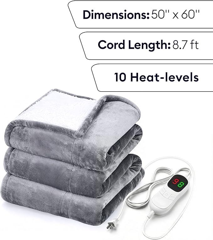 Heated Blanket Electric Throw 50"x60" – Safe Electric Heating Blanket - Image 2