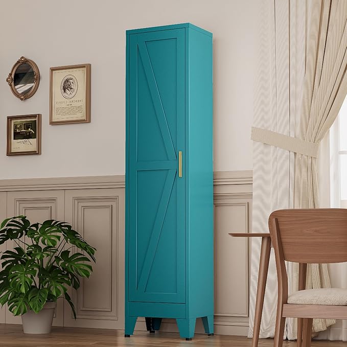 Narrow Metal Cabinet with 4 Adjustable Shelves and Barn Doors, Tall Bathroom - Image 4