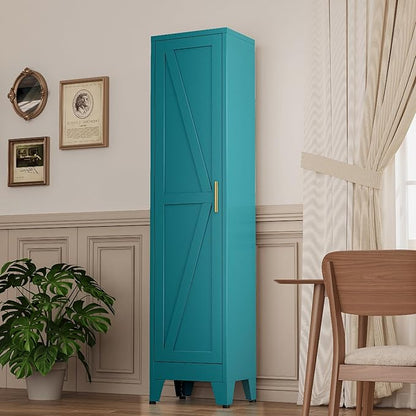 Narrow Metal Cabinet with 4 Adjustable Shelves and Barn Doors, Tall Bathroom - Image 4