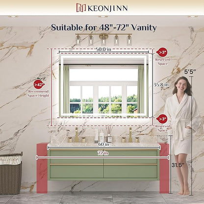 Keonjinn 50" x 36" Bathroom LED Mirror, Front & Back Lighted Mirror - Image 2