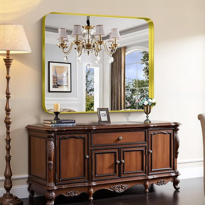 CIRCUMI Gold Bathroom Mirror, Rounded Corner, Tempered Glass, Large Mirror - Image 4