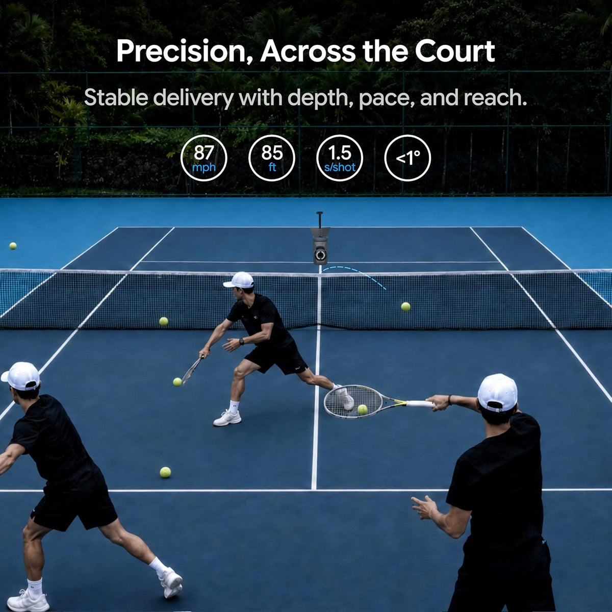tero tennis ball machine, smart portable tennis robot shown in use