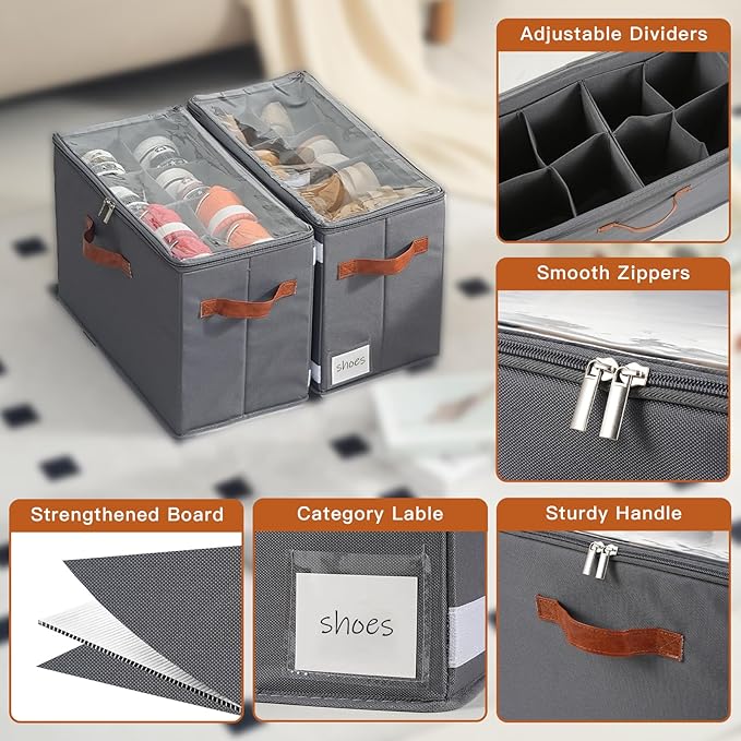2 Pack Shoe Organizer for Closet, Foldable Shoe Storage Organizer - Image 5