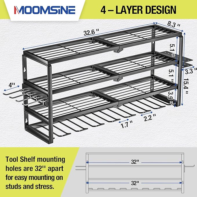 4 Layer Power Tool Organizer Wall Mount, Battery Tools Holder - Image 2