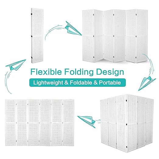 Babion 6 Panel Pegboard Display, Freestanding Folding Privacy Screens - Image 9