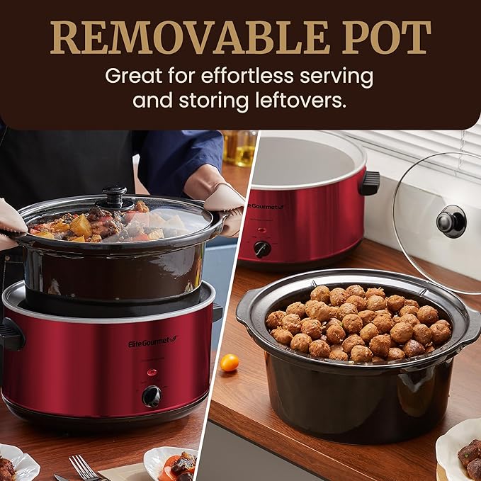 Elite Gourmet MST-900RXT# Electric Ceramic XL Jumbo Slow Cooker, Adjustable Temp - Image 4