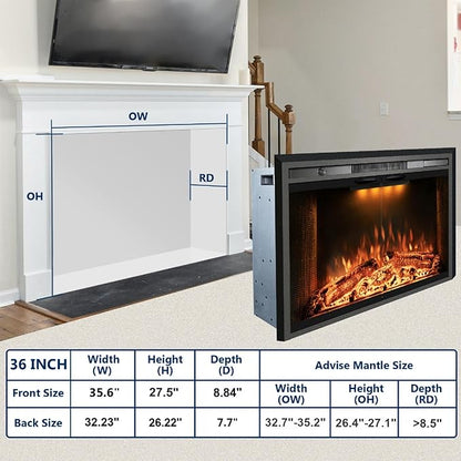 Electric Fireplace Insert, 36 Inches Recessed Fireplace Heater - Image 6