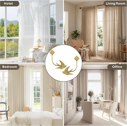 2 Pcs Vintage Heavy Duty Gold Brass Bird Head Curtain Tiebacks, Wall Mounted Handcrafted Animal Sculpture Curtain Holdbacks, Decorative Curtain Hooks for Living Room、 Bedroom and Home Office